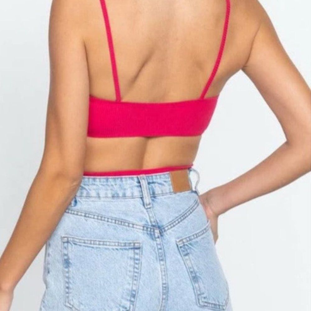 Fuchsia Bow Detail Side Cut Cami Bodysuit (2) 5101S NWT Boutique - Picture 2 of 2